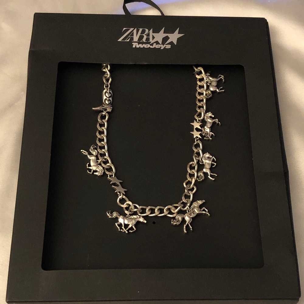 Zara x TwoJeys Silver Tone Horse Charm Necklace Star & Boot Accents OS NWT - Picture 2 of 16